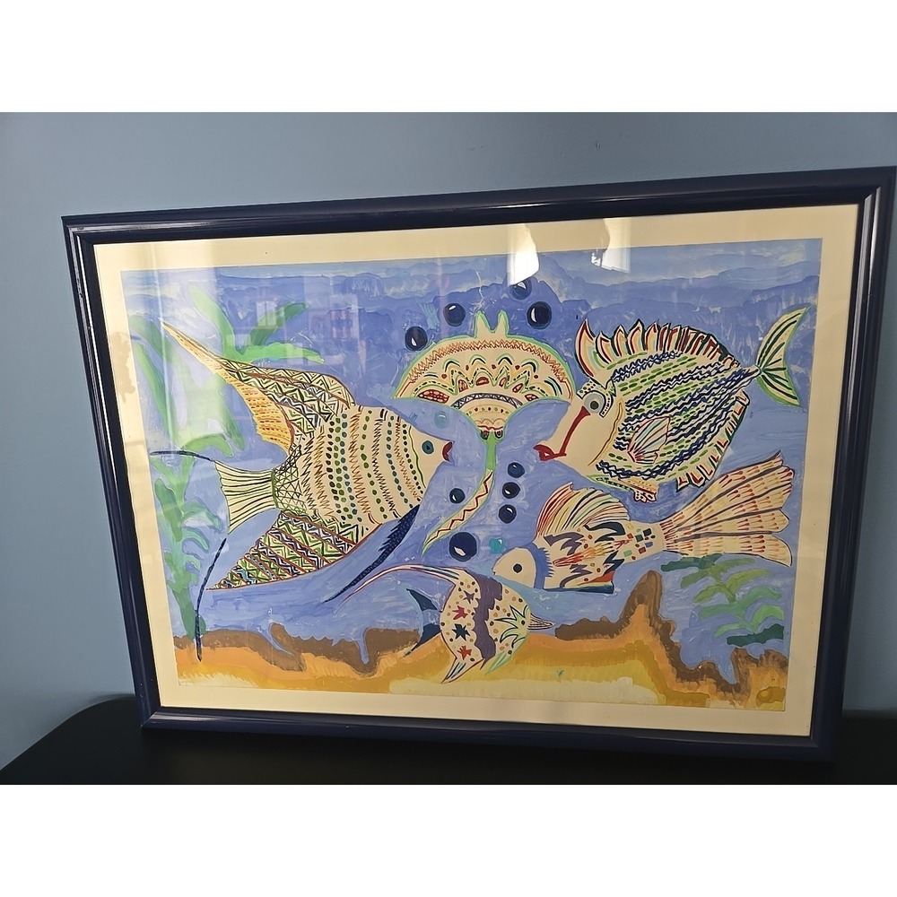 Original‎ watercolor painting Underwater scene undersea marine life fish artwork